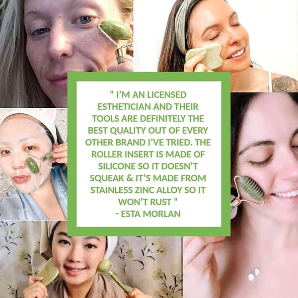 (3 kappaletta) Jade Roller & Gua Sha -kasvohoitotyökalu - Kasvojen rullahieronta