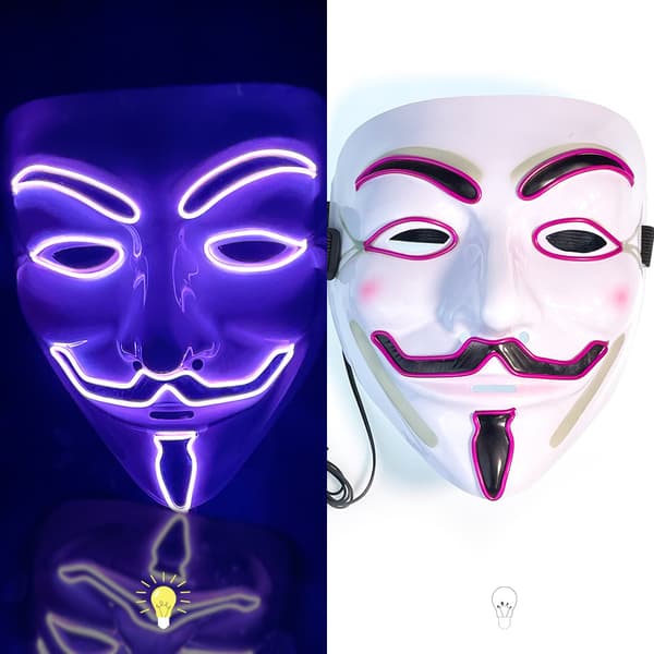 LED lysmaske V for Vendetta EL linjemaske lys opp Halloween