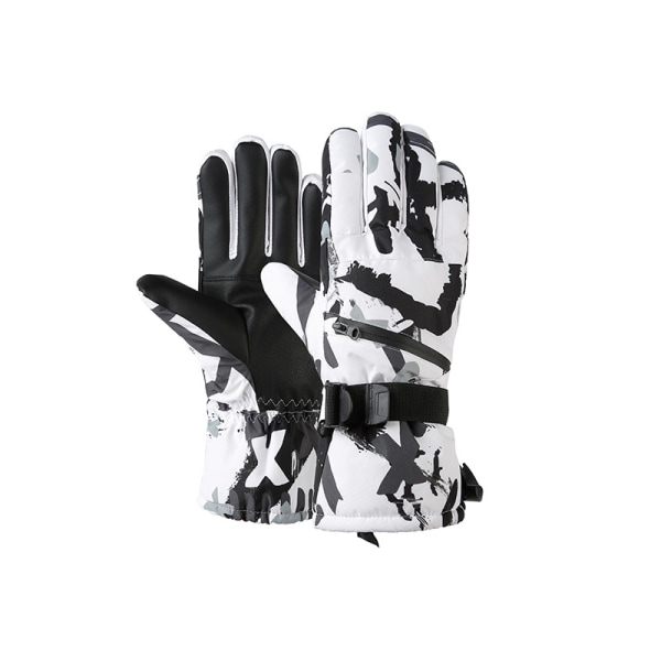 Skihandsker -30°F Vandtætte Touchscreen Snowboardhandsker til Mænd Kvinder Varme Vinterhandsker til Koldt Vejr (Grå og Hvid Lille X Stor)