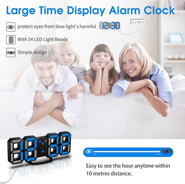 3D LED Digital Väggklocka, Digital Klocka, 3D LED Alarm
