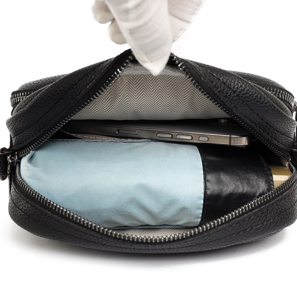 crossbody-väska Liten axelväska i läder dam med dragkedja svart