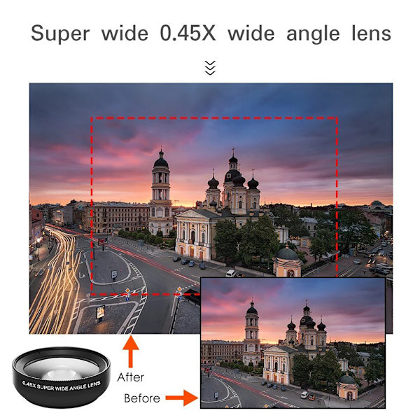 2 Funktioner Mobiltelefon Objektiv 0.45X Vidvinkelobjektiv & 12.5X Makro