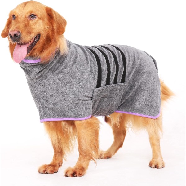 Microfiber Dog Bathrobe - for Medium and Large Dogs - Gray - Quic