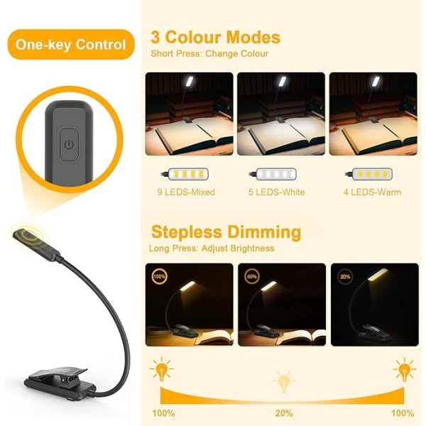 Ladattava lamppu, luentolamppu 9 LED Clip Light,