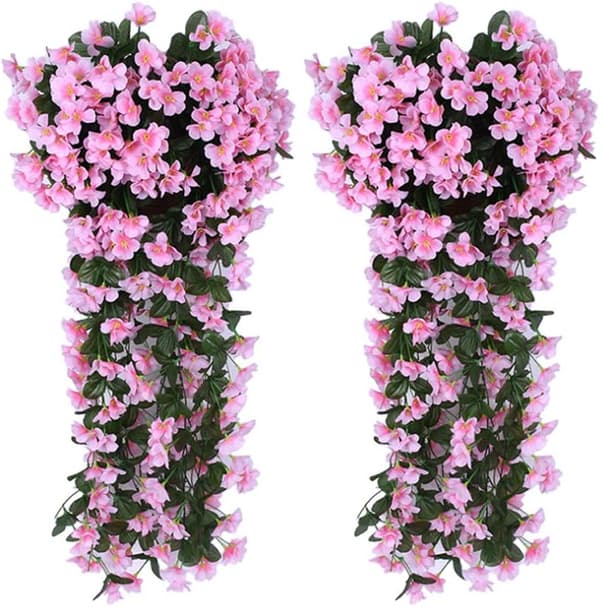2 Pakke Kunstige Hængende Blomsterplanter, Multicolor Violet Flowe