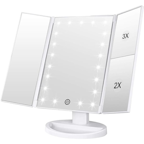Vanity Mirror, 21 LED'er og 1X / 2X / 3X forstørrelse, Touch Swit