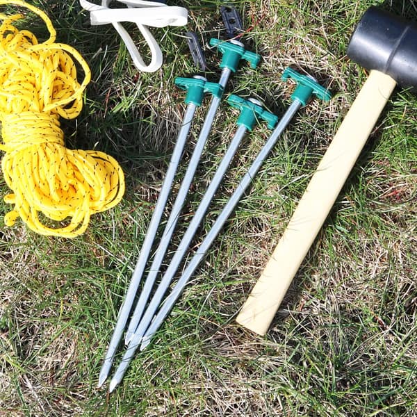 8X teltplugger i stål - lange, holdbare plugger med plastramme for camping