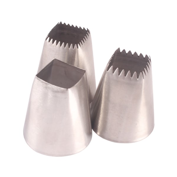 3 stk. X-Large Piping Tips Sæt, Rustfrit Stål Firkantet Rund Frosti