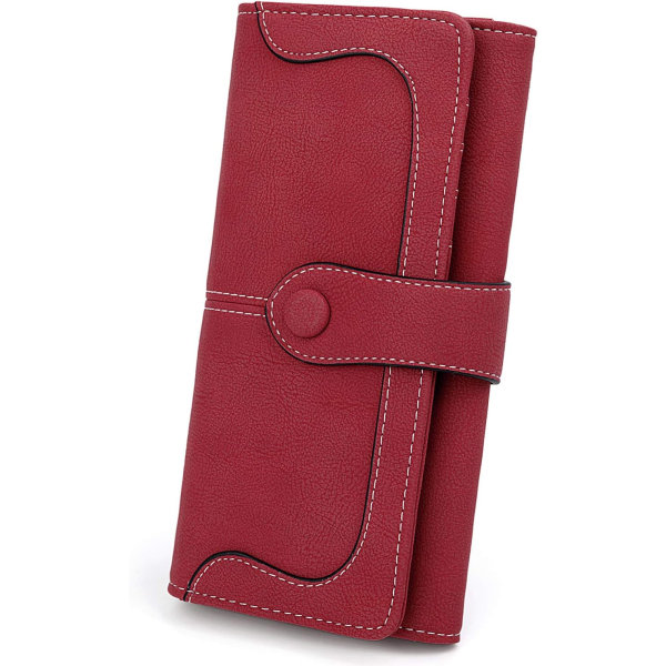 Vintage frostat spänne lång plånbok för kvinnor (1 del, röd)