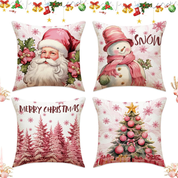 4 stykker julepudebetræk, julepynt sofa Cushi