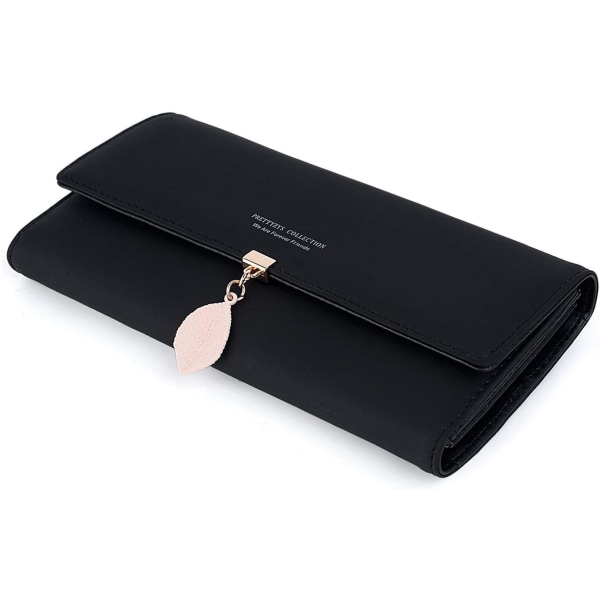 Damplånbok, lång plånbok, multifunktionell plånbok, läderplånbok med tryckknappar, svart