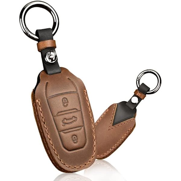 Brun Läder Bilnyckel Fodral Hölje För Peugeot 3008 208 508 Citroen