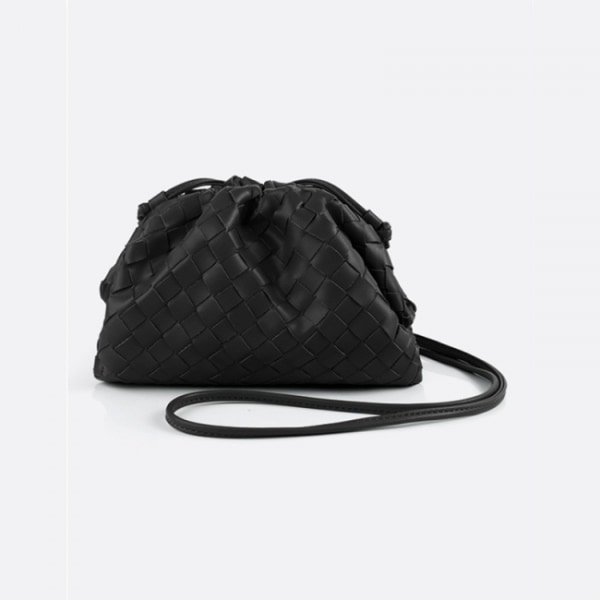Pu Woven Bag Satchel Cloud Mini Läder Clutch Bag Svart