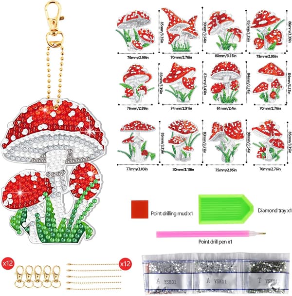 (12 kappaletta) Timanttimaalaus avaimenperä 5D DIY Timanttimaalaus riipus
