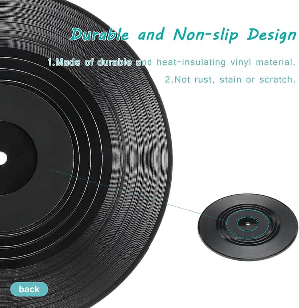 Sæt med 6 vinylunderlag, retro CD-underlag til drinks vinylunderlag