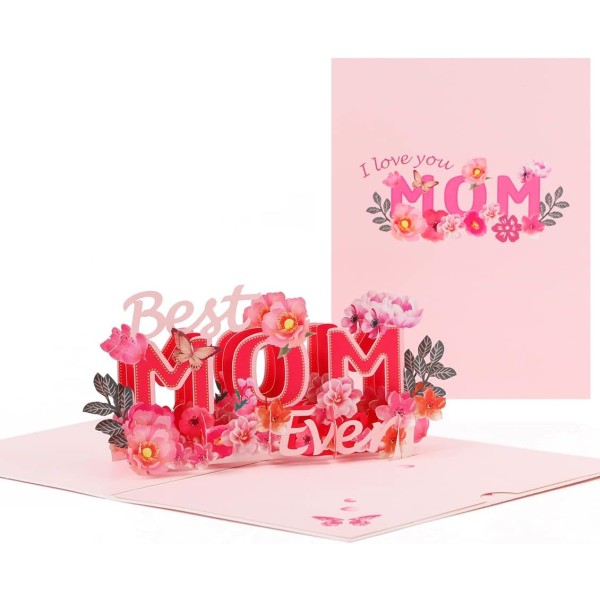 Äitienpäiväkortti, syntymäpäiväkortti äidille, 3D Pop Up -onnittelukortti