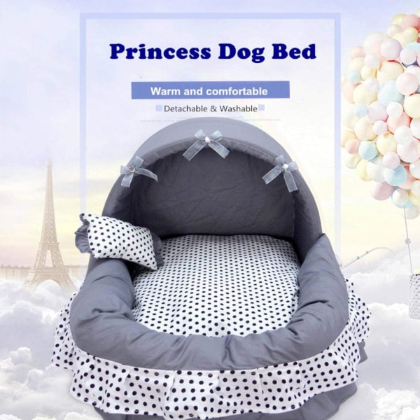 Luksus Princess Pet Seng med Komfortabel Pude Hundekurv Dejlig Katteseng Hvalpemåtte Sofa Hundehus Rede Sovepude Kennel L Stripe Navy