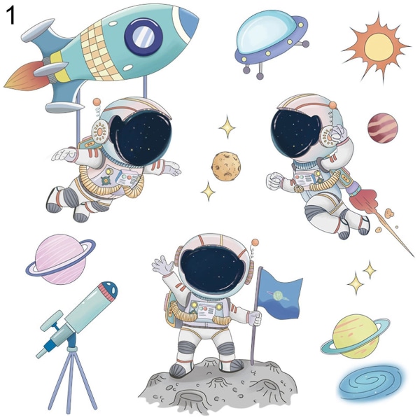 Set Spaceman Mönster Väggdekaler Fadeless Pvc Hög Hållbarhet B