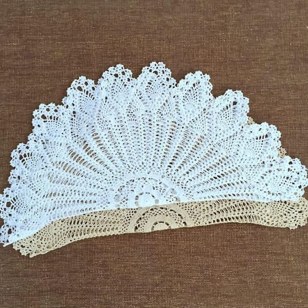 90cm Rund Hvid Retro Dug Rund Blonde Håndlavet Hæklede C