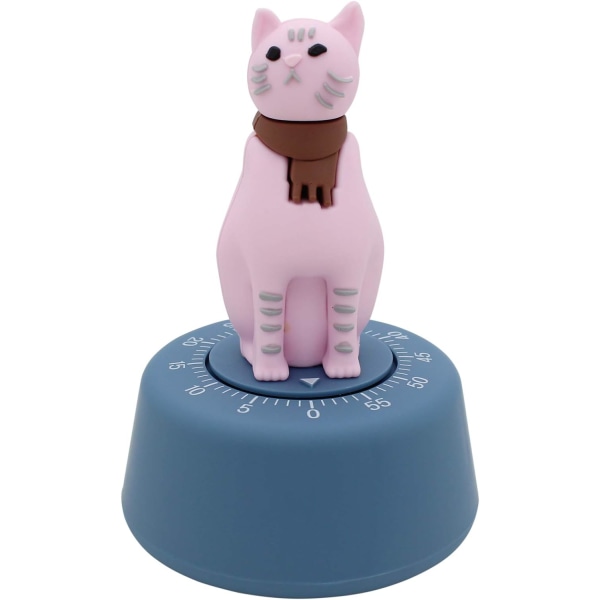 Kattformet mekanisk kjøkkentimer (rosa)