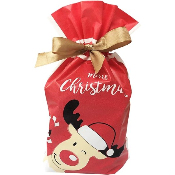 50 kpl jouluherkkupusseja Candy Muovinen kiristysnyörillinen vaippapussi makeisille, välipaloille, lahjoille, joulujuhlatarvikkeille (punainen)
