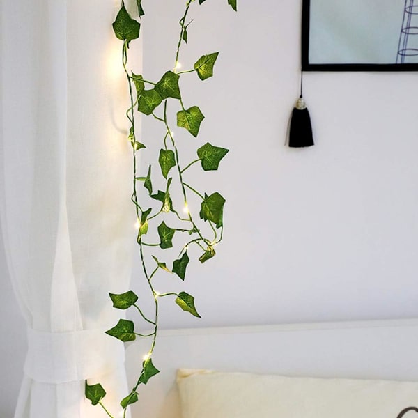 10M 100 LED Fe-ljus slinga murgröna blad varm vit ljus för bröllop