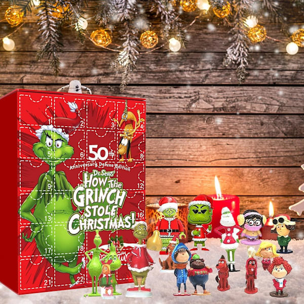 1 stk. adventskalender 2023 Grinch-design blindboks sjov julekalender