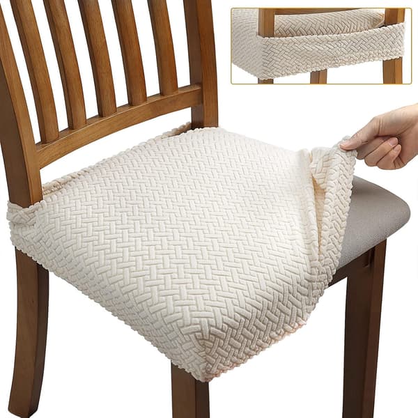 4 stk. strekkbare jacquard-spisestoltrekk, avtakbare og vaskbare
