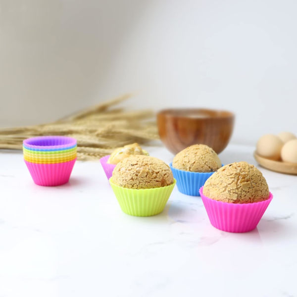 Silikonbakformar, återanvändbara muffinsformar, cupcakeformar, 7-pack i 7 regnbågsfärger