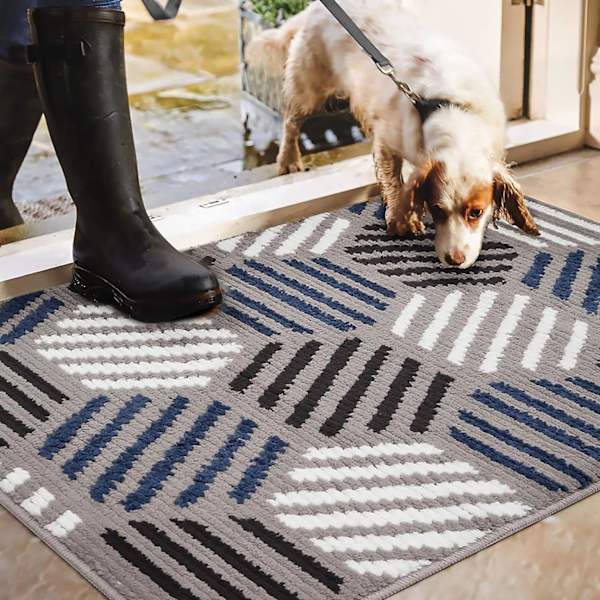 Geometrisk form skridsikker dør måtte slidstærk skridsikker dør måtte til hjem indendørs udendørs indgang trappe gang tæppe grå 50*80cm