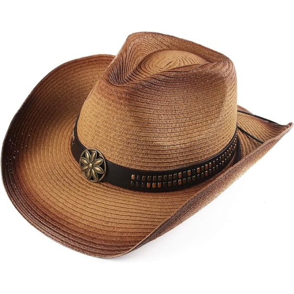 Voksen Sun Straw Kvinner Menn Cowgirl Western Cowboy Hat Colored，Ligh