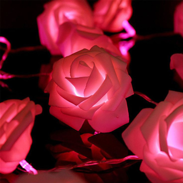 Batteridrevne Fairy Lights med 20 varme hvide LED-lyserøde blomster