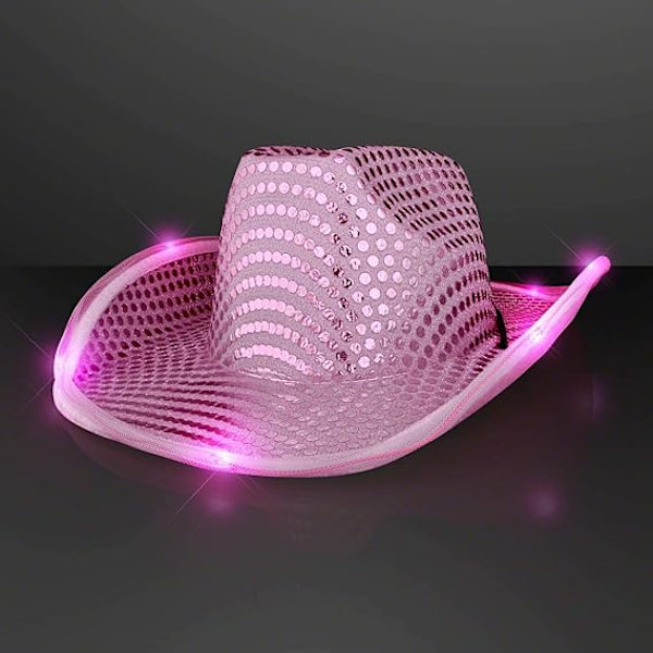 Rosa LED-upplyst Cowboyhatt med LED-bård