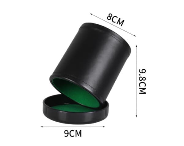 Sort og grøn læderterningkop med låg til Liars Dice Farkle