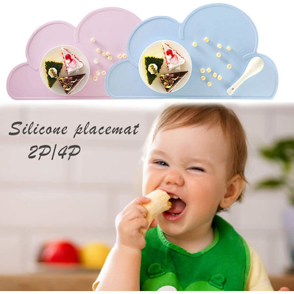 4 set (grön+blå+rosa+lila) silikonunderlägg för barn, halkfria