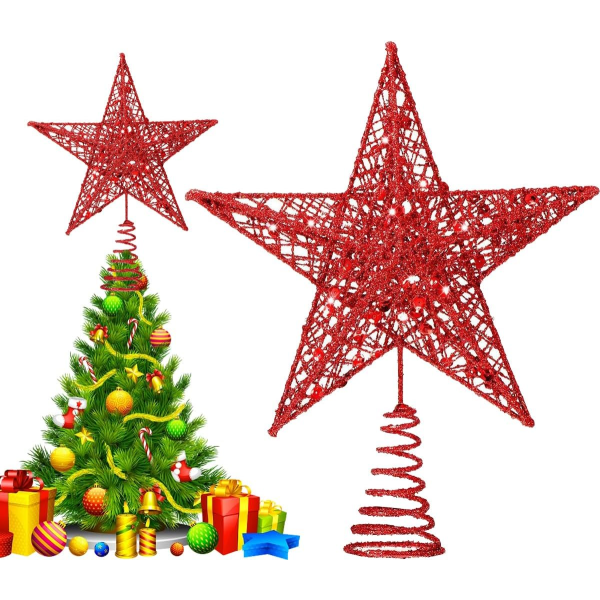 1 st Röd 25 cm stjärna för julgran, Röd stjärna julgrans topp