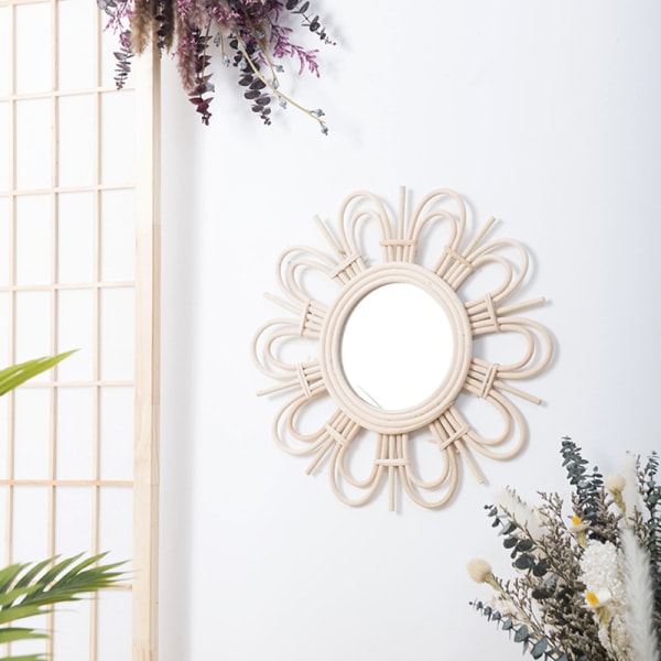 Round Decorative Wall Mirror, Rattan, Natural Rattan, Ethnic Styl