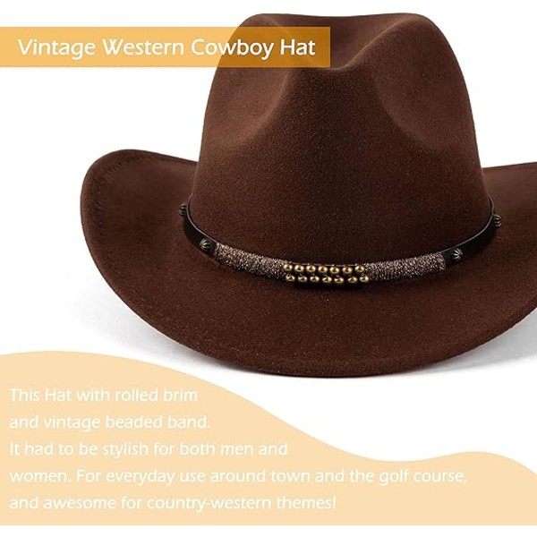 Western Cowboy Hattar för Kvinnor Män Filt Bred Brätte Panama Hatt med