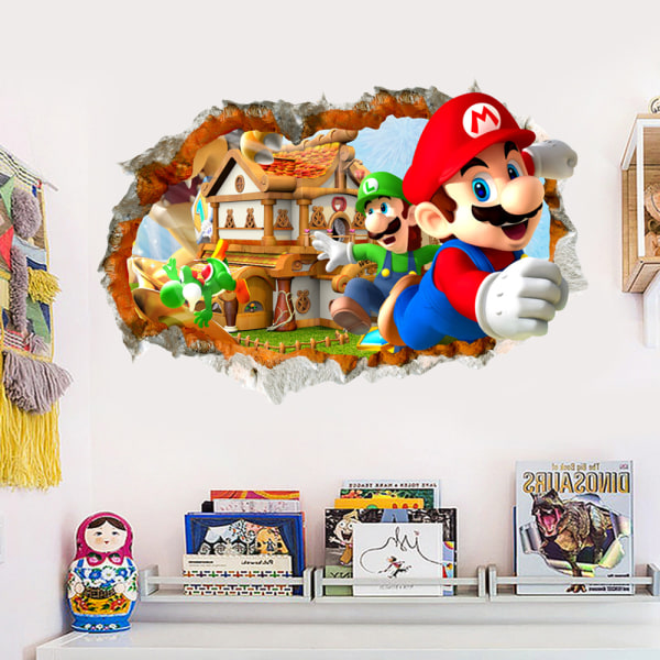 3D ødelagt vegg Super Mario Mario veggklistremerker barnerom ca