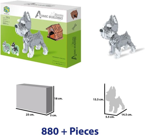 880 delar. Schnauzer hundstaty byggstenar med Nanoblocks