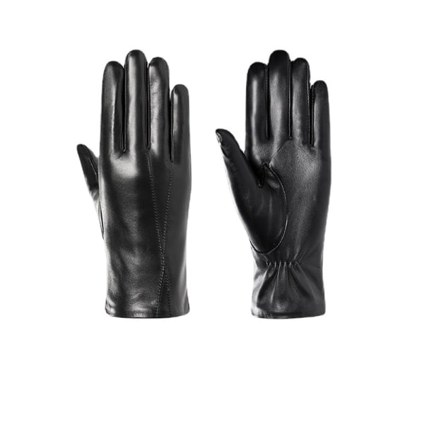 Handskar i äkta fårskinn för kvinnor, Vintervarm pekskärm SMS Cashmere Fodrade Motorcykelhandskar (Svarta Medium)