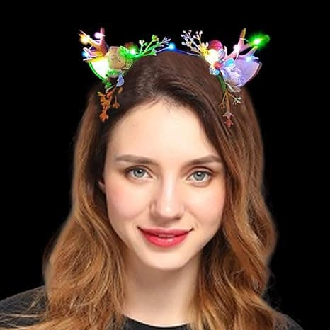 Jule LED-lysende pannebånd Gevir Hodeplagg Dyr Flash Hårbånd Lys opp Hodebånd Fest Maskerade for Kvinner (Stil A)