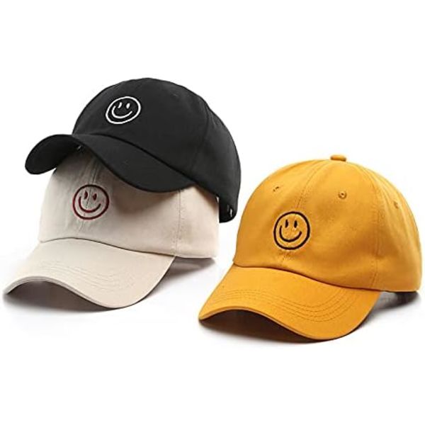 Baseball Cap til kvinder og mænd i bomuld med broderet smiley-ansigt, hat Wo