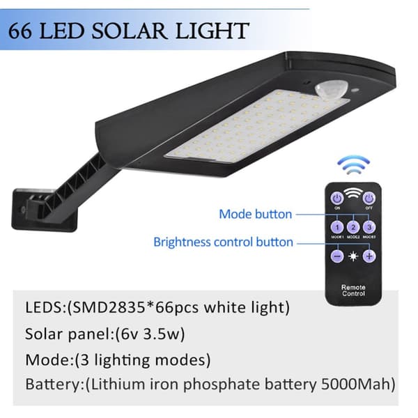 48 LED Solcelle Udendørs Lys 3000lm, IP65 Vandtæt Udendørs Solcelle