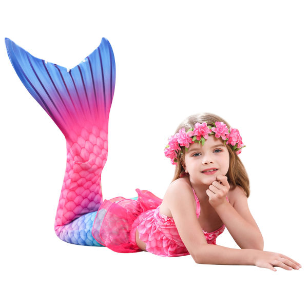 Girls Mermaid Tail Swimwear with Bikini Set(pink)