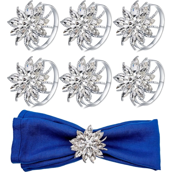 Set med 6 Silver Rhinestone Servettringar, Pretty and Elegant Spark