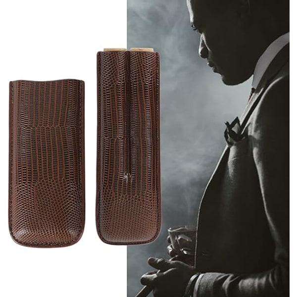 1 stk. læder cigar etui - brunt PU læder 2 finger cigar bæretaske