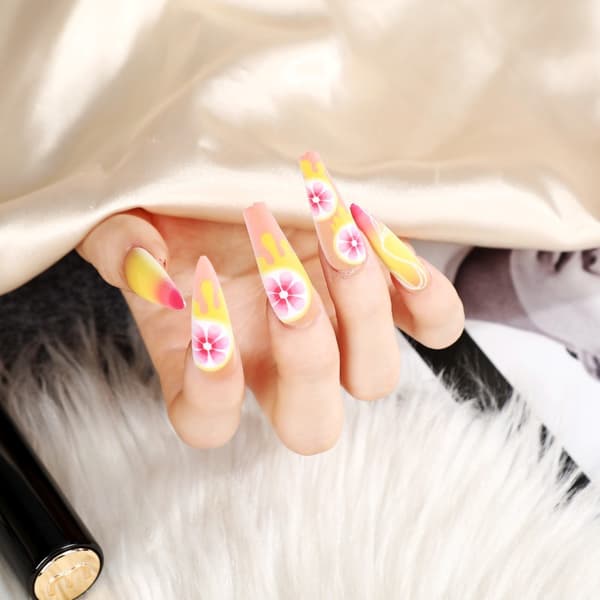 24 Frosted Grapefruit Ballet Nails, Wearable False Nails, Manicur