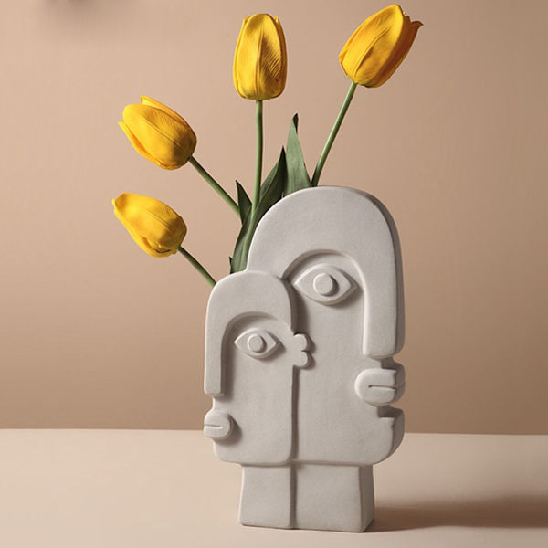 Kreativ keramisk vas torkad blomma dekoration konst ansikte skrivbordsdekoration (1 stycke abstrakt dubbel ansikte)
