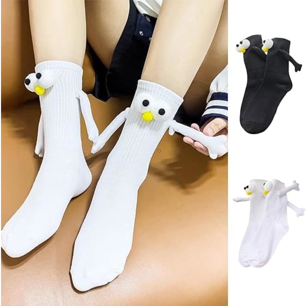 2Pairs Couple Socks Holding Hands Solid Color Tube Socks, Cute So